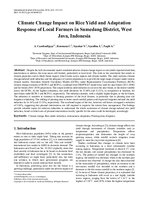 (PDF) Climate Change Impact on Rice Yield and Adaptation Response of ...