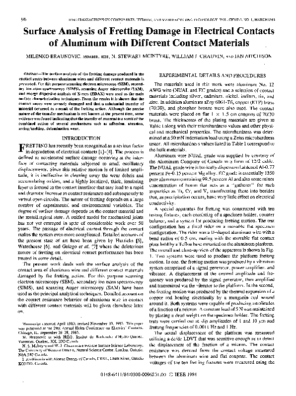 (PDF) Surface Analysis of Fretting Damage in Electrical Contacts of