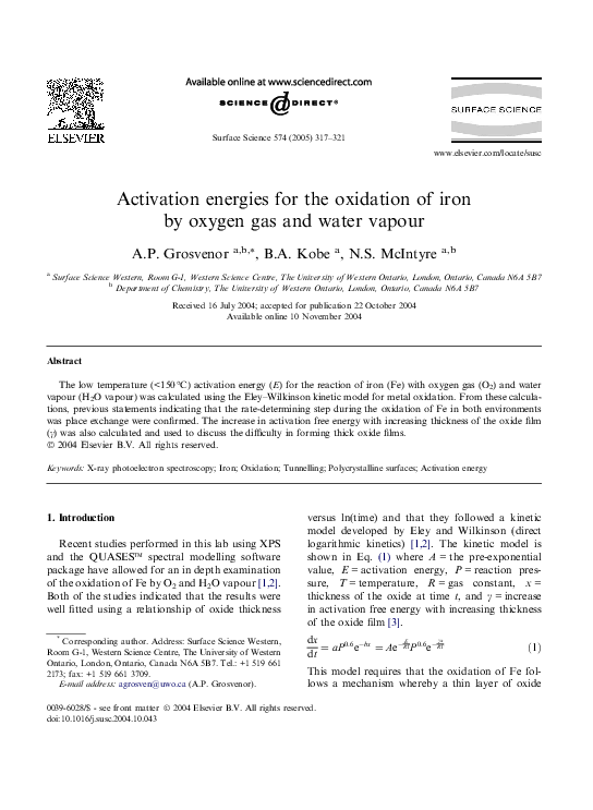 (PDF) Activation energies for the oxidation of iron by oxygen gas and ...