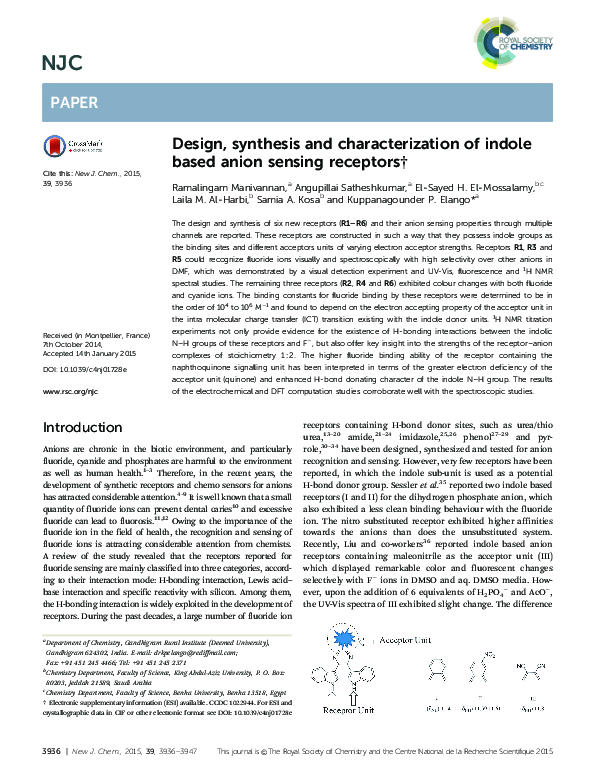 (PDF) Design, synthesis and characterization of indole based anion ...