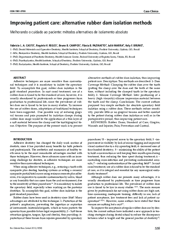 (PDF) Improving patient care alternative rubber dam isolation methods