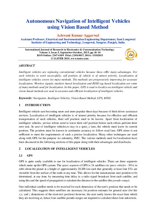 (PDF) Autonomous Navigation of Intelligent Vehicles using Vision Based ...