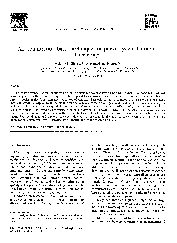 (PDF) An optimization based technique for power system harmonic filter ...