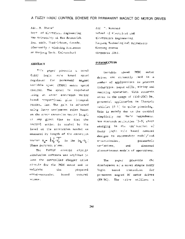 (PDF) A Fuzzy Logic Control Scheme For Permanent Magnet DC Motor Drives