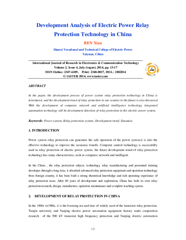 (PDF) Development Analysis of Electric Power Relay Protection ...