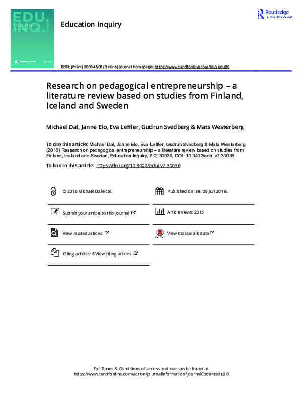 (PDF) Research on pedagogical entrepreneurship – a literature review ...