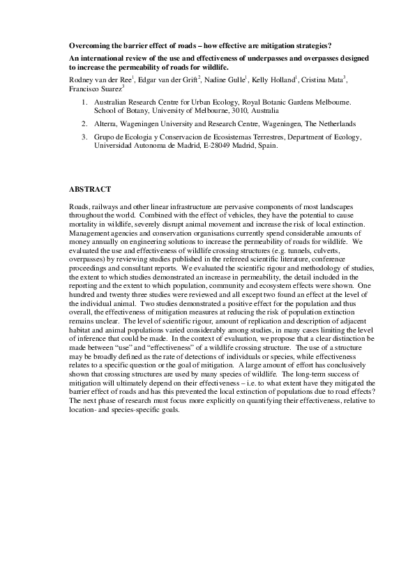 (PDF) Overcoming the barrier effect of roads how effective are ...