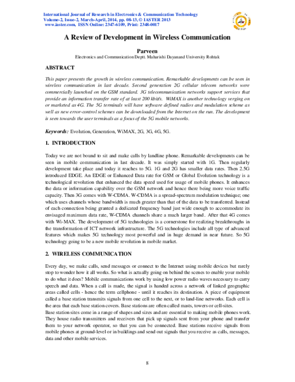 (PDF) A Review of Development in Wireless Communication