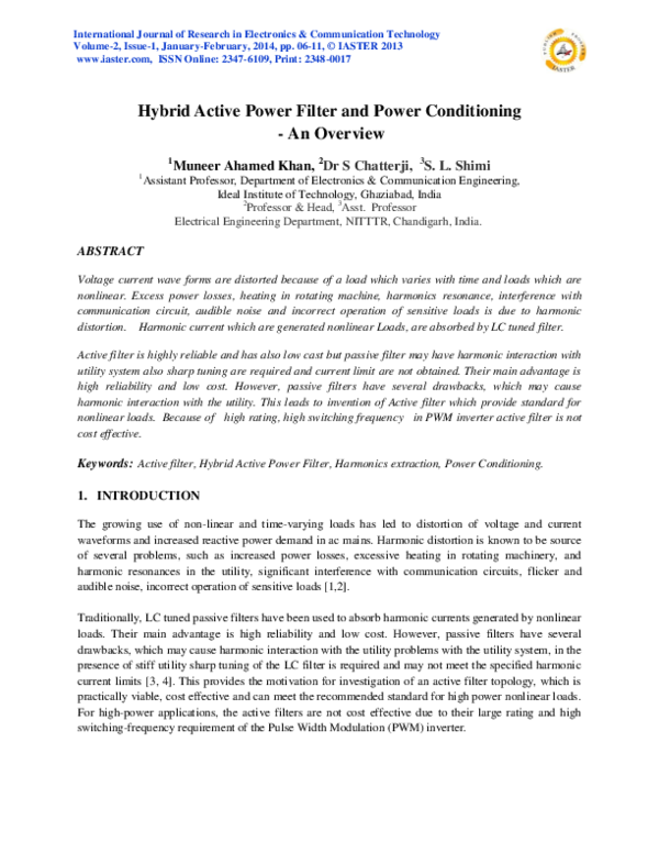 (PDF) Hybrid Active Power Filter and Power Conditioning - An Overview