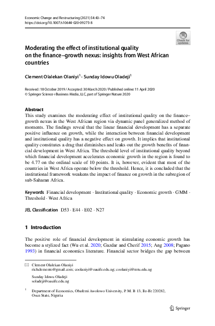 (PDF) Moderating the effect of institutional quality on the finance ...