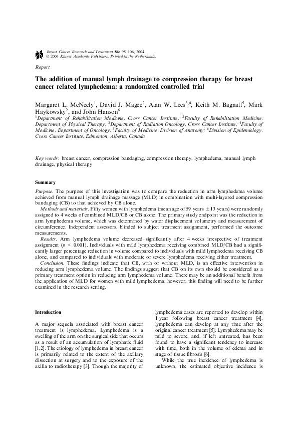 (PDF) The Addition of Manual Lymph Drainage to Compression Therapy For