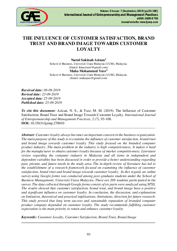 (PDF) The Influence of Customer Satisfaction, Brand Trust, and Brand ...