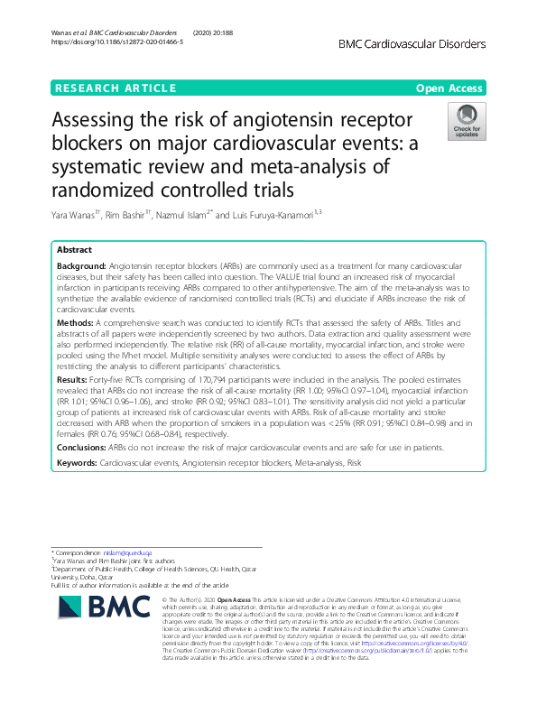 (PDF) Assessing the risk of angiotensin receptor blockers on major ...