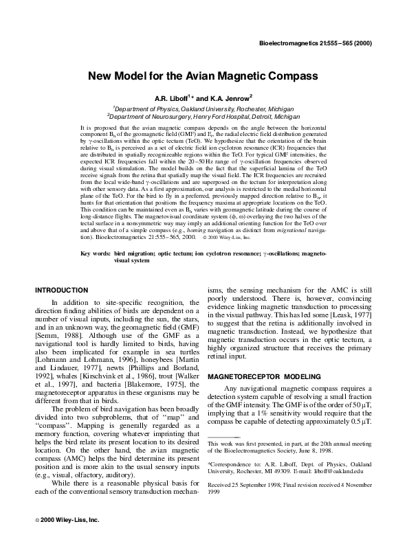 (PDF) New model for the avian magnetic compass