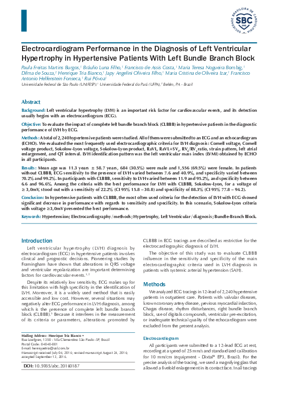 (PDF) Electrocardiogram Performance in the Diagnosis of Left ...