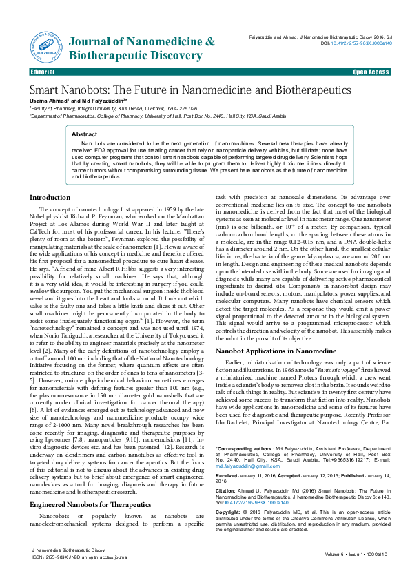 (PDF) Smart Nanobots: The Future in Nanomedicine and Biotherapeutics