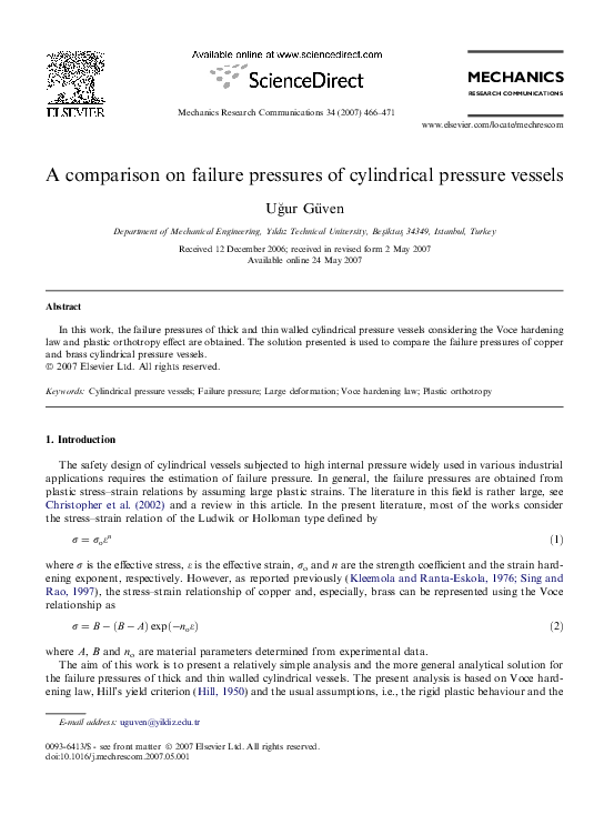 (PDF) A comparison on failure pressures of cylindrical pressure vessels