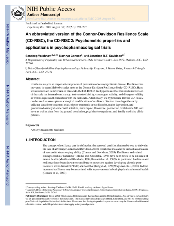 (PDF) An abbreviated version of the Connor-Davidson Resilience Scale ...