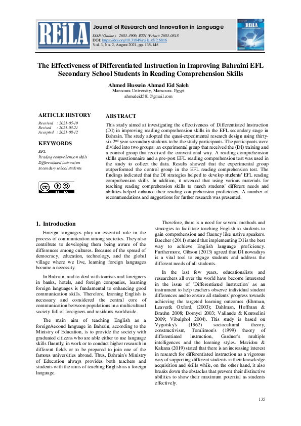 (PDF) The Effectiveness of Differentiated Instruction in Improving ...