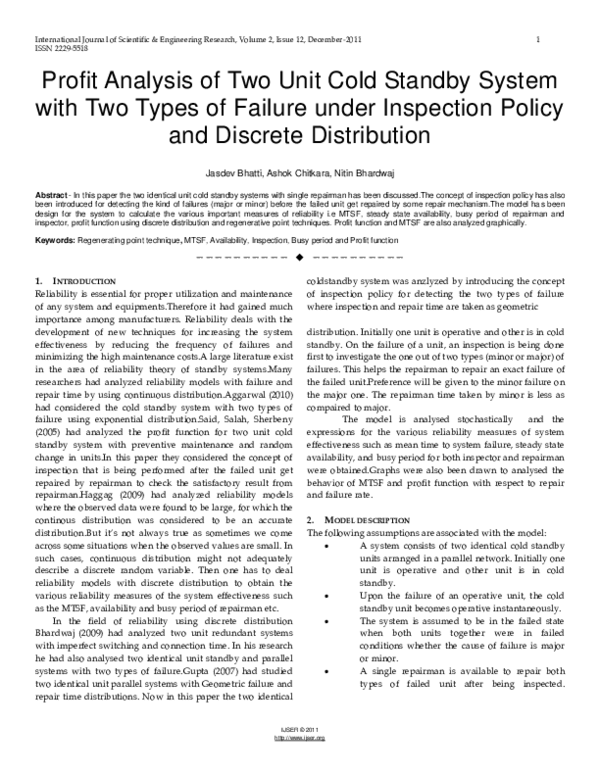(PDF) Profit Analysis of Two Unit Cold Standby System with Two Types of ...