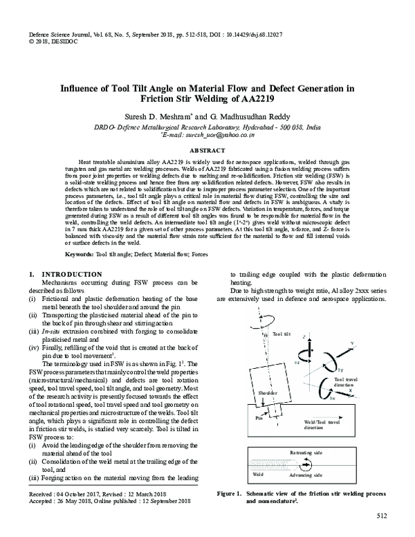 (PDF) Influence of Tool Tilt Angle on Material Flow and Defect ...
