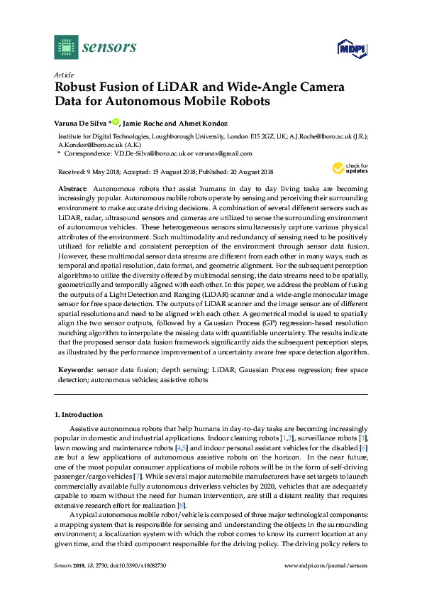 (PDF) Robust Fusion of LiDAR and Wide-Angle Camera Data for Autonomous ...