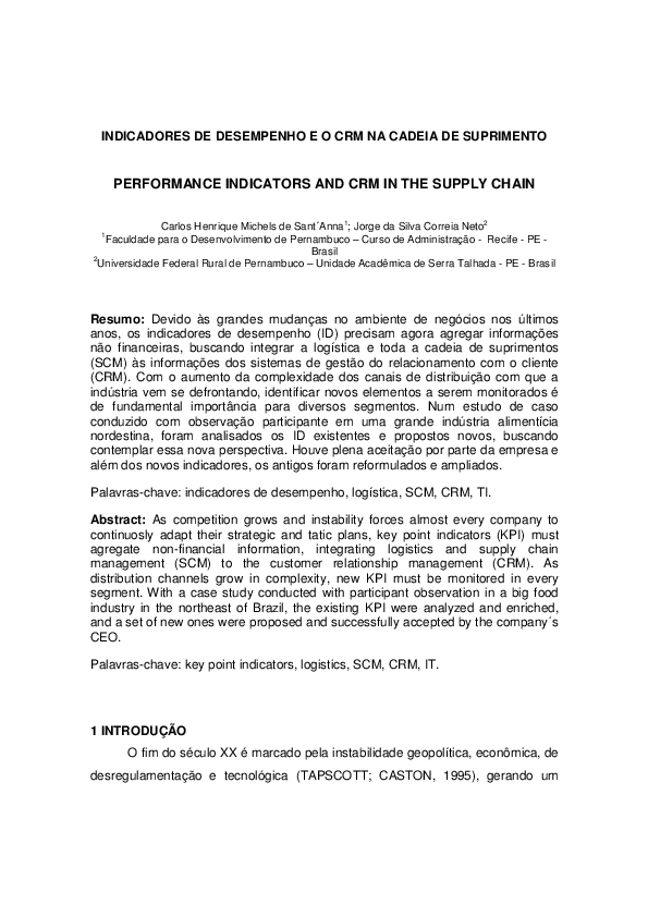 (PDF) Performance Indicators and CRM in the Supply Chain