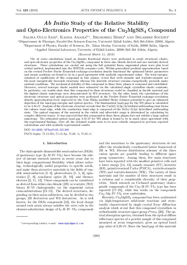 (PDF) Ab Initio Study of the Relative Stability and Opto-Electronics ...