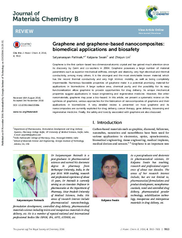 (PDF) Graphene and graphene-based nanocomposites: biomedical ...