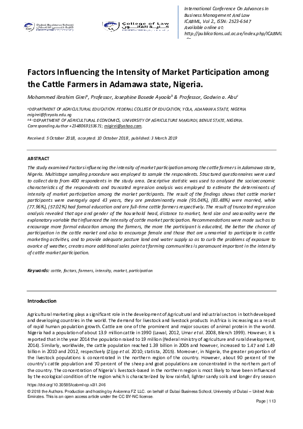 (PDF) The Factors Influencing the Intensity of Market Participation ...