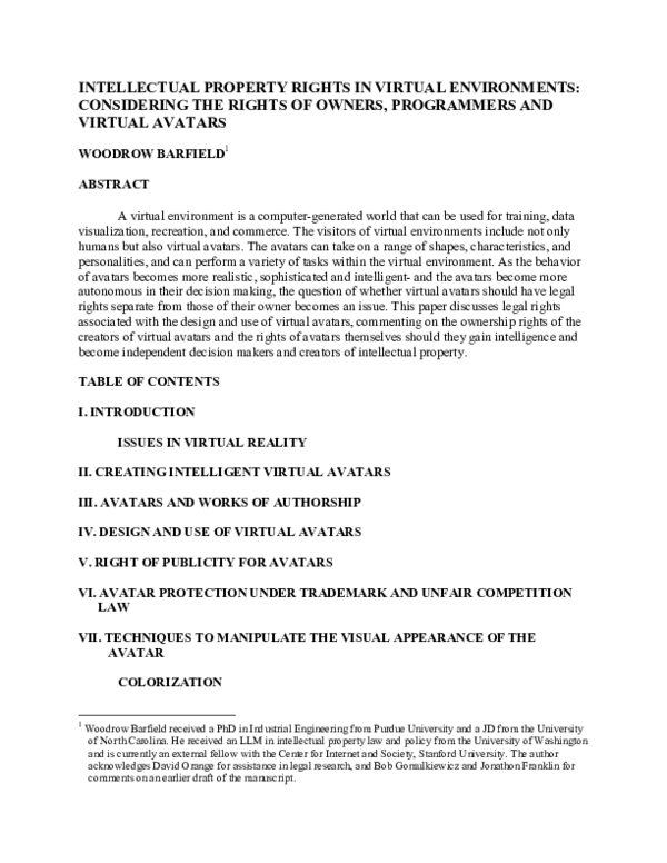 (PDF) Intellectual Property Rights in Virtual Environments: Considering ...