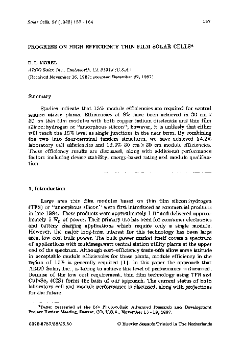 (PDF) Progress on high efficiency thin film solar cells