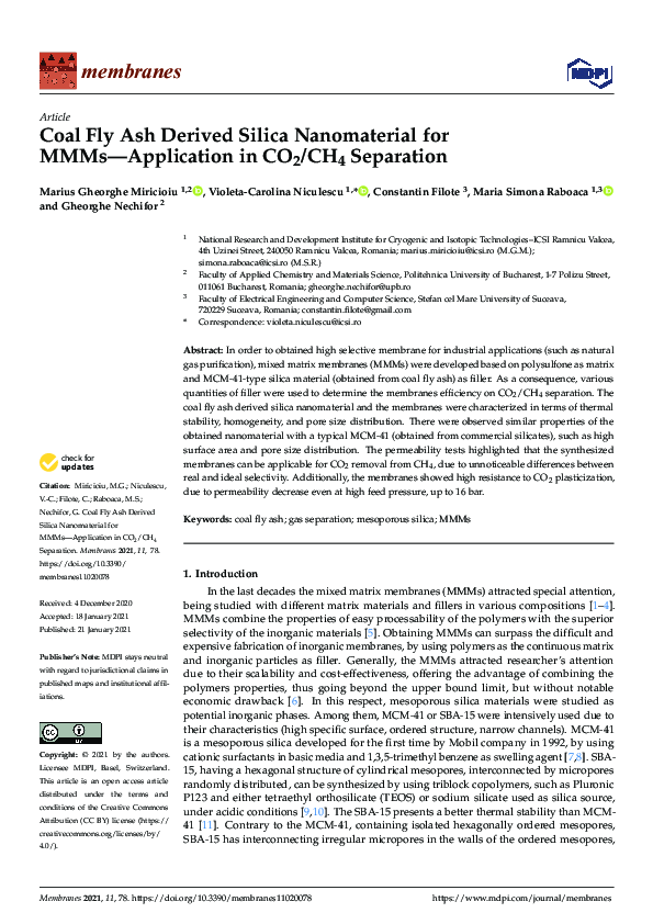 (PDF) Coal Fly Ash Derived Silica Nanomaterial for MMMs—Application in ...