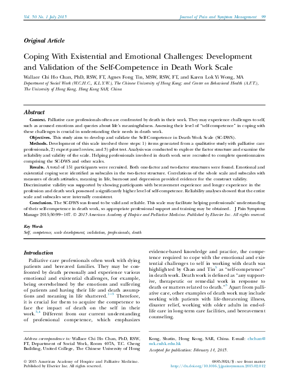 (PDF) Coping with Existential and Emotional Challenges: Development and ...
