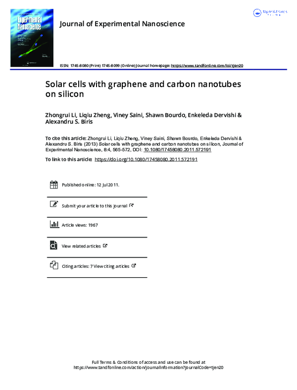 (PDF) Solar cells with graphene and carbon nanotubes on silicon