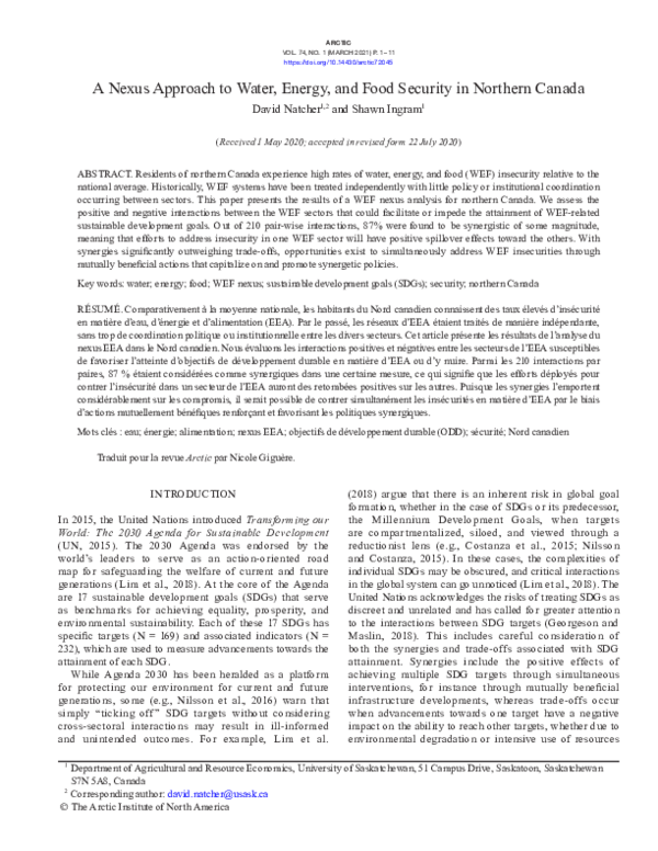 (PDF) A Nexus Approach to Water, Energy, and Food Security in Northern ...