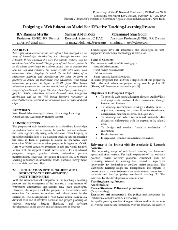 (PDF) Designing a Web Education Model For Effective Teaching-Learning ...