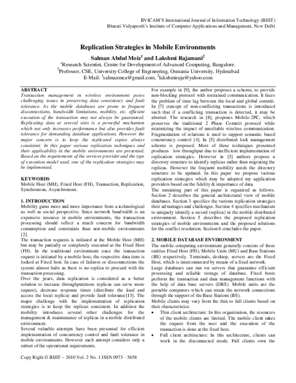 (PDF) Replication Strategies in Mobile Environments