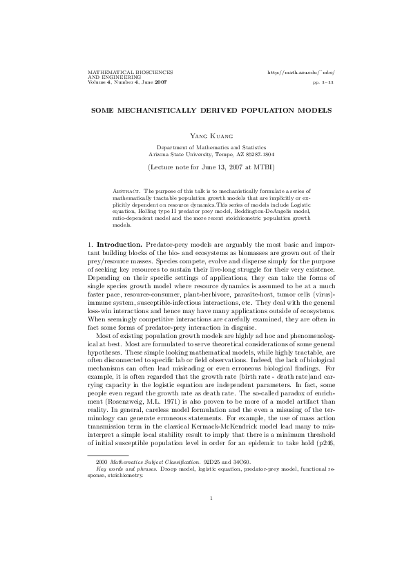 (PDF) Some mechanistically derived population models