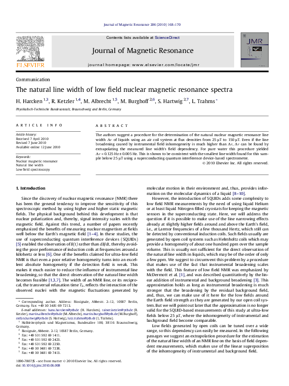 (PDF) The natural line width of low field nuclear magnetic resonance ...