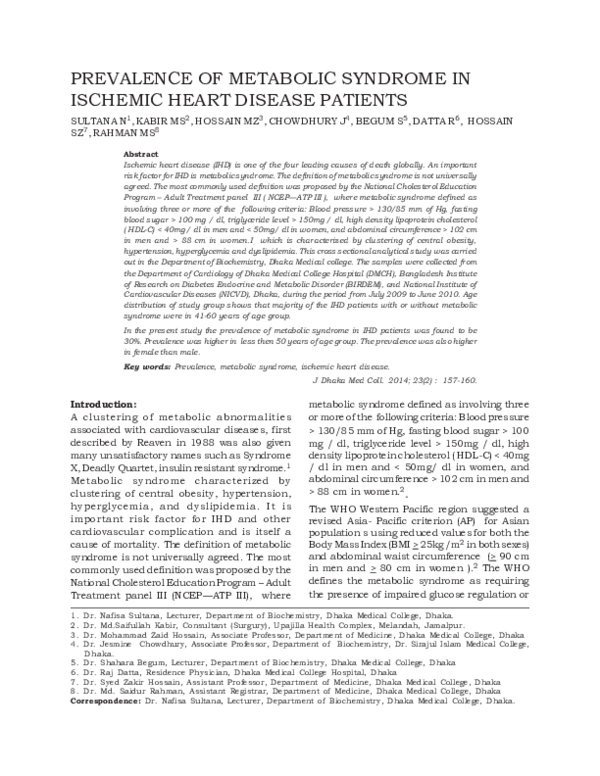 (PDF) Prevalence of Metabolic Syndrome in Ischemic Heart Disease Patients