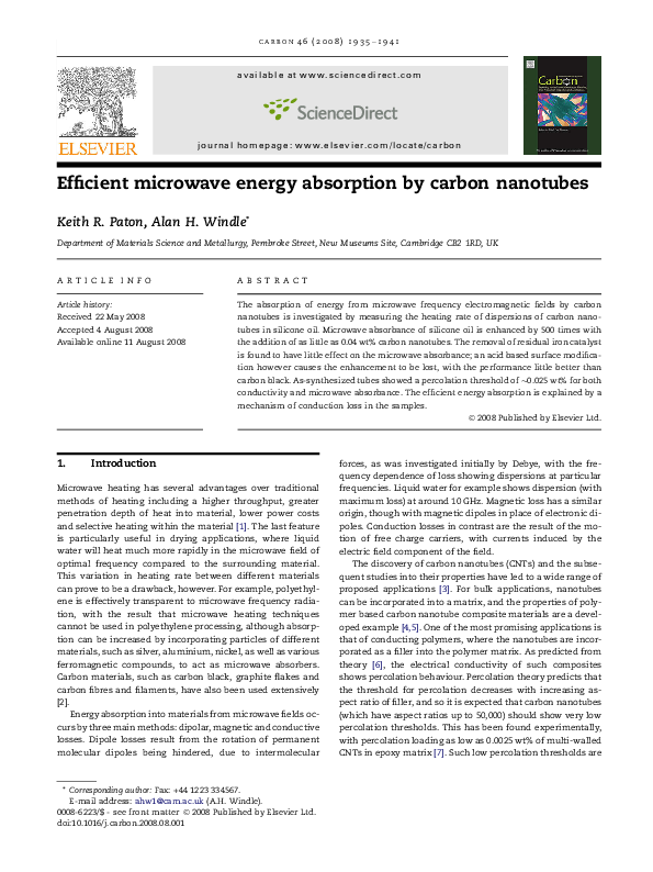 (PDF) Efficient microwave energy absorption by carbon nanotubes