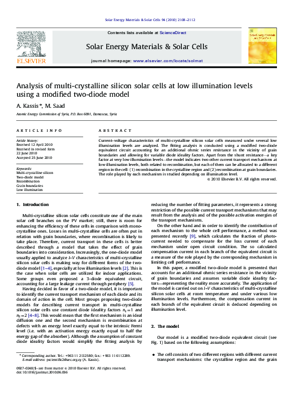 (PDF) Analysis of multi-crystalline silicon solar cells at low ...