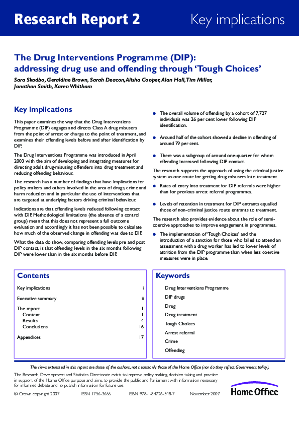 (PDF) The Drug Interventions Programme (DIP) Addressing drug use and offending through 'Tough