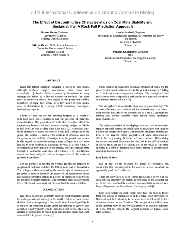 (PDF) Effect of discontinuities characteristics on coal mine stability ...