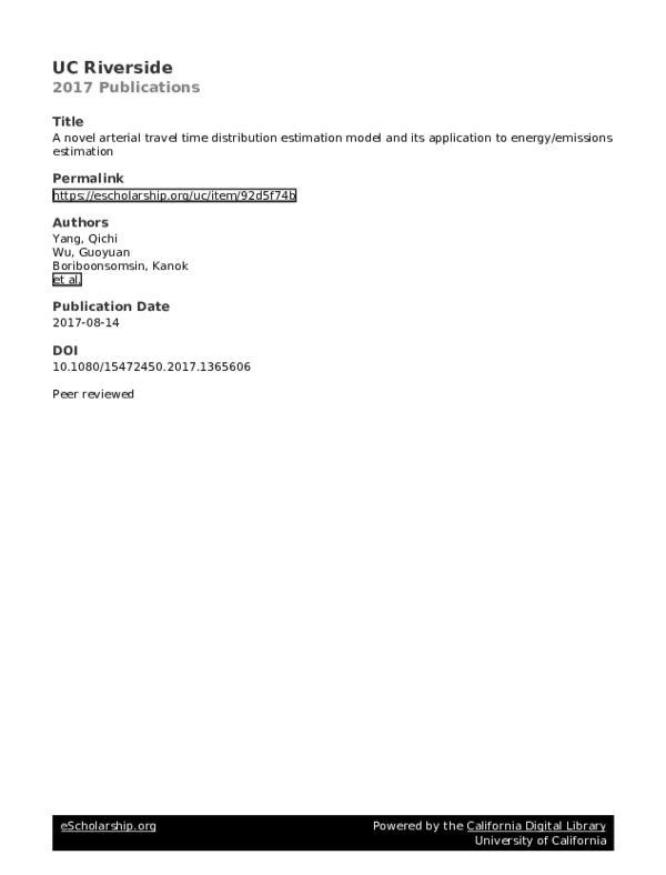(PDF) A Novel Arterial Travel Time Distribution Estimation Model and ...