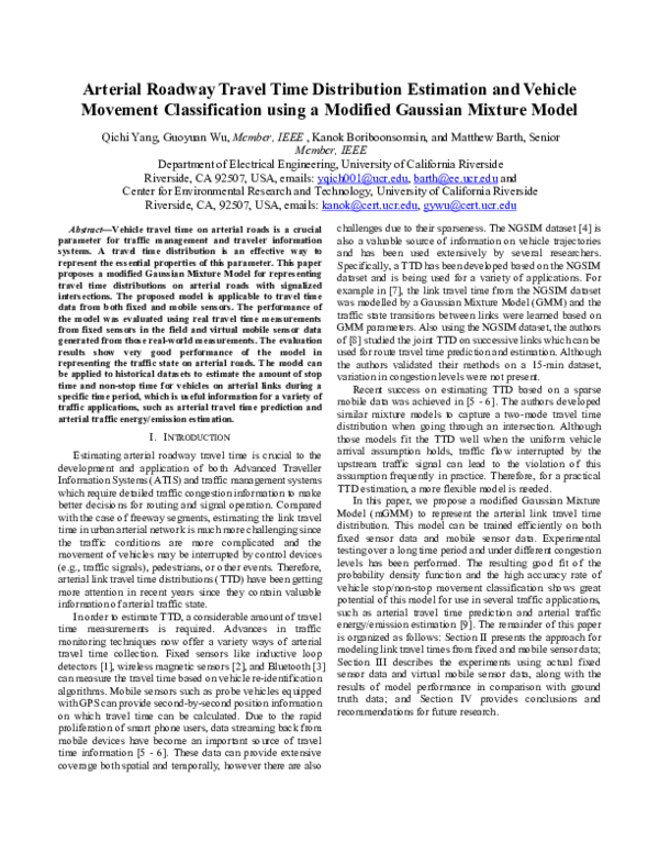 (PDF) Arterial roadway travel time distribution estimation and vehicle ...