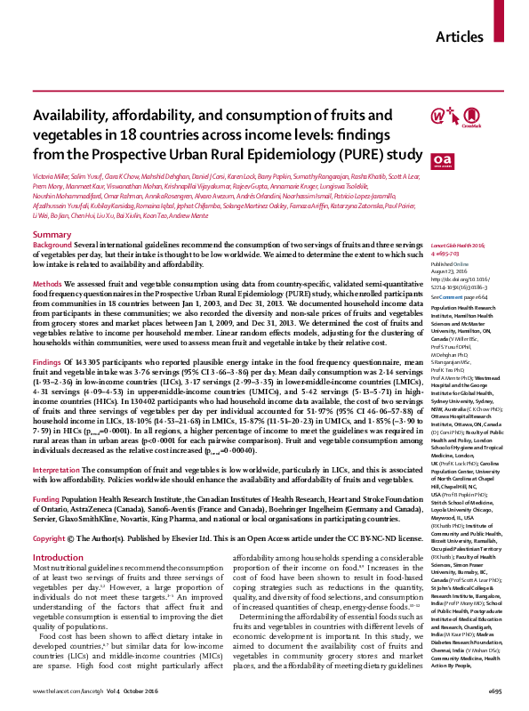 (PDF) Availability, affordability, and consumption of fruits and ...