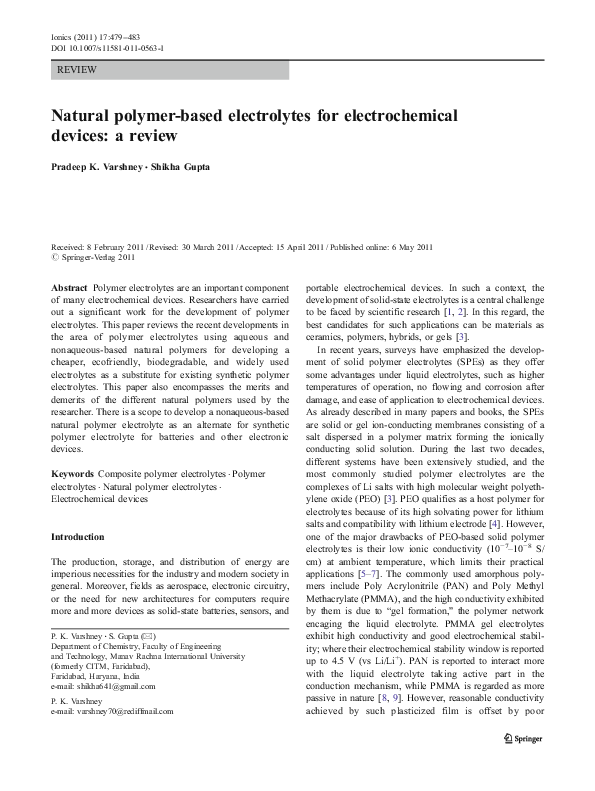 (PDF) Natural polymer-based electrolytes for electrochemical devices: a ...