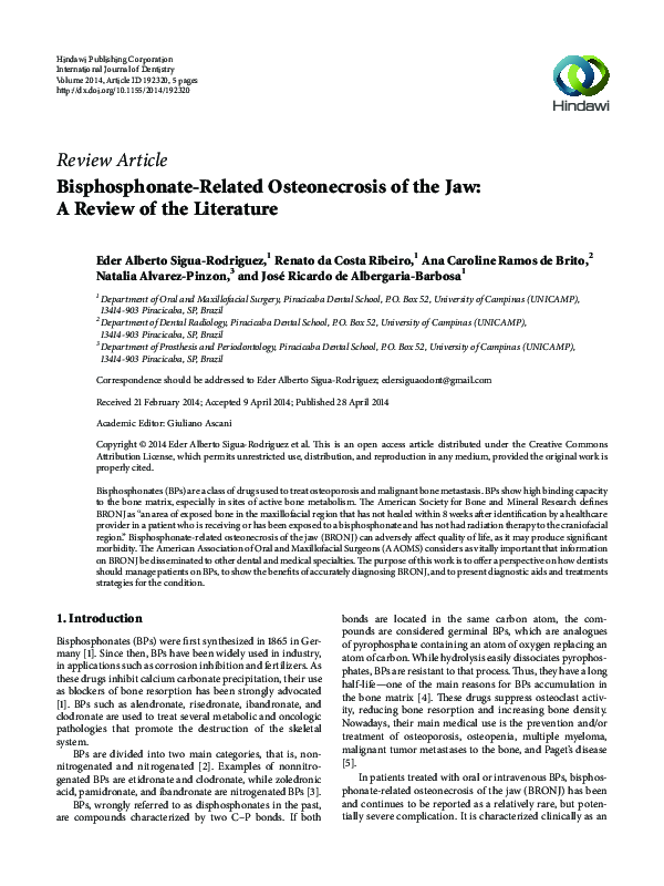 (PDF) Bisphosphonate-Related Osteonecrosis of the Jaw: A Review of the ...